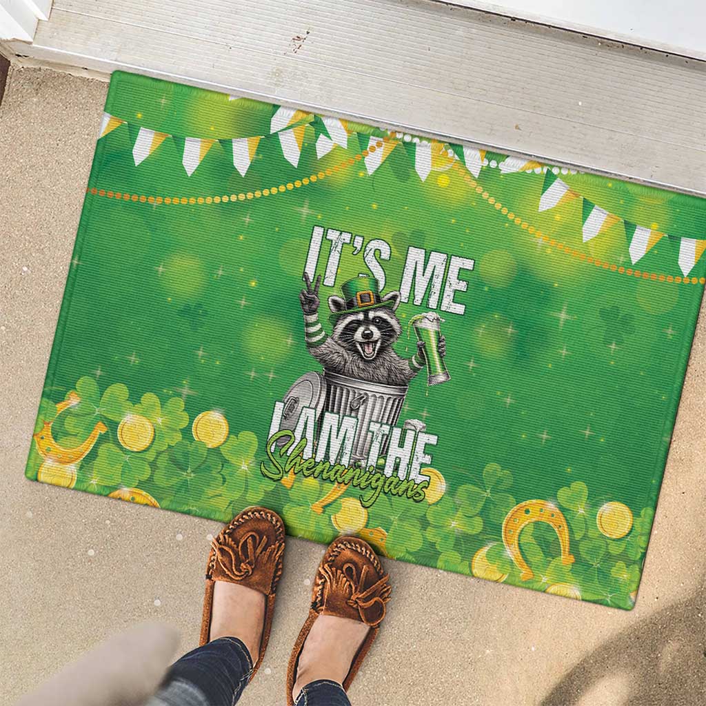 Funny Raccoon St Patrick's Day Rubber Doormat It's Me I Am the Shenanigans