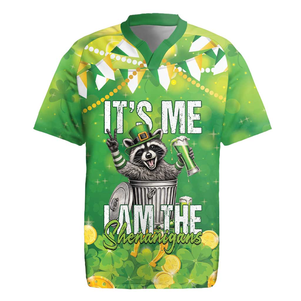 Funny Raccoon St Patrick's Day Rugby Jersey It's Me I Am the Shenanigans