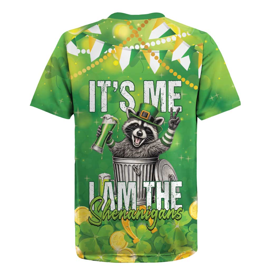 Funny Raccoon St Patrick's Day Rugby Jersey It's Me I Am the Shenanigans