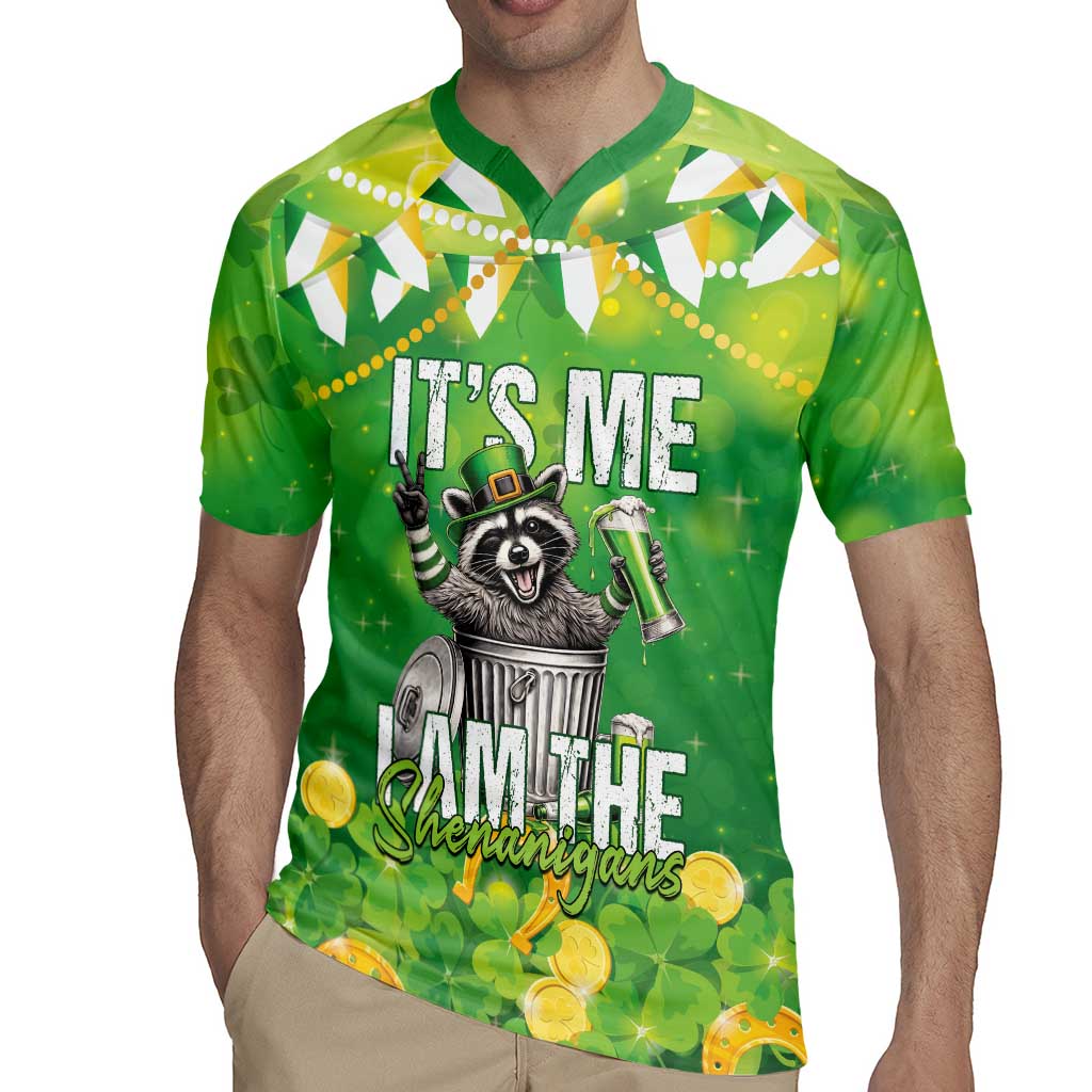 Funny Raccoon St Patrick's Day Rugby Jersey It's Me I Am the Shenanigans