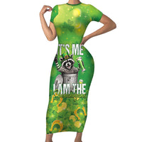 Funny Raccoon St Patrick's Day Short Sleeve Bodycon Dress It's Me I Am the Shenanigans