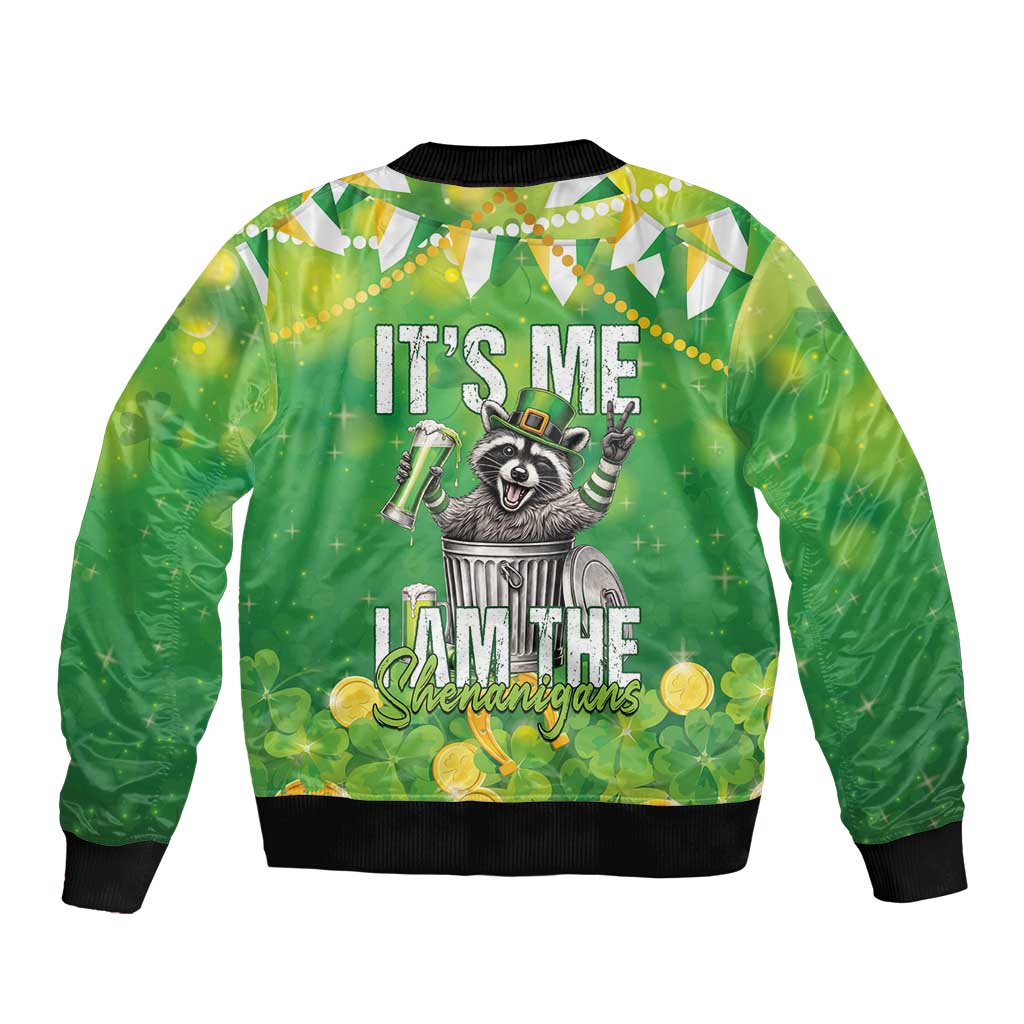 Funny Raccoon St Patrick's Day Sleeve Zip Bomber Jacket It's Me I Am the Shenanigans