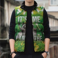 Funny Raccoon St Patrick's Day Sleeveless Puffer Jacket It's Me I Am the Shenanigans