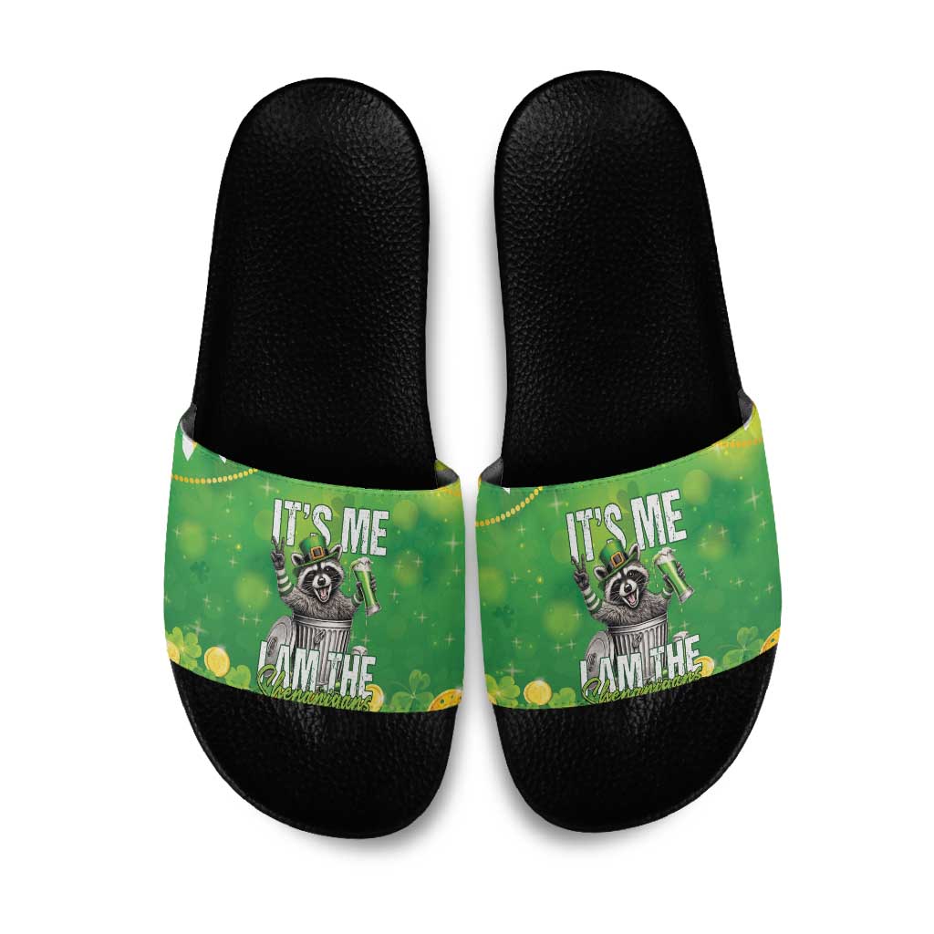 Funny Raccoon St Patrick's Day Slide Sandals It's Me I Am the Shenanigans