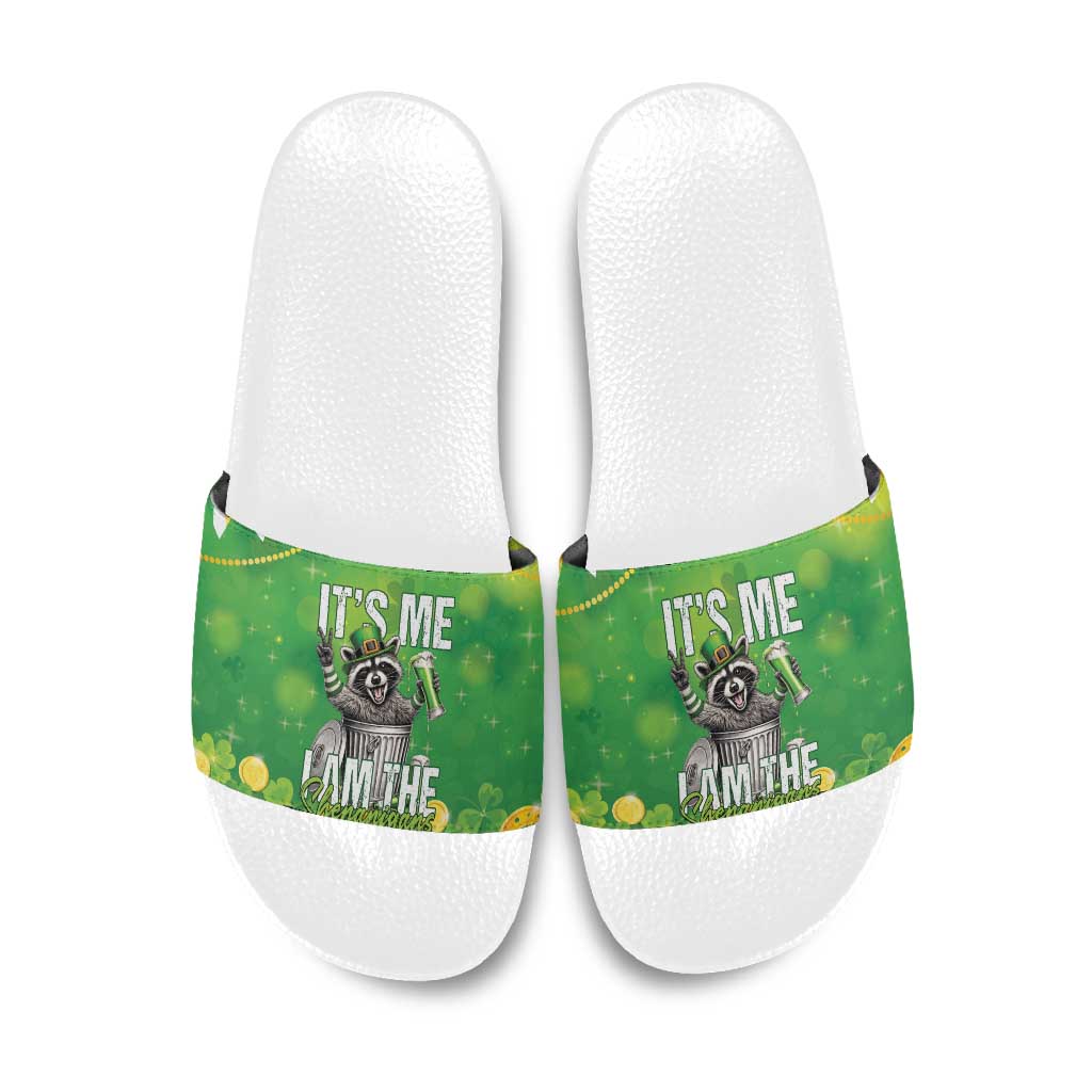 Funny Raccoon St Patrick's Day Slide Sandals It's Me I Am the Shenanigans