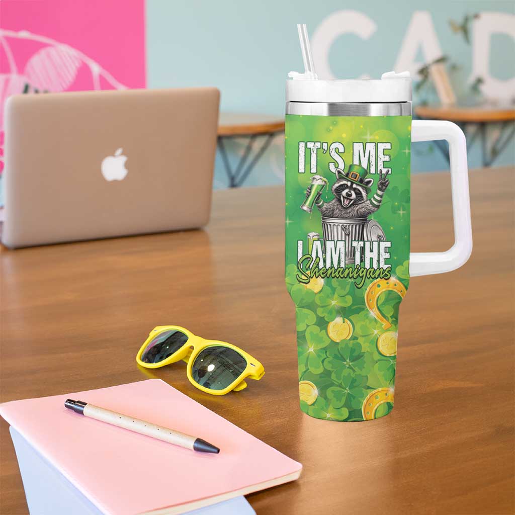 Funny Raccoon St Patrick's Day Tumbler With Handle It's Me I Am the Shenanigans