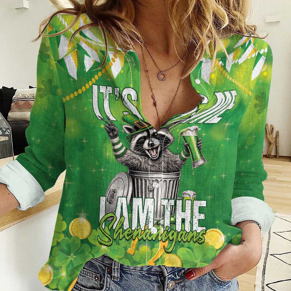 Funny Raccoon St Patrick's Day Women Casual Shirt It's Me I Am the Shenanigans
