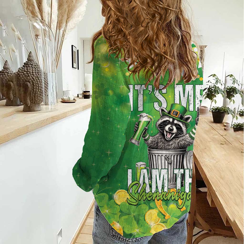 Funny Raccoon St Patrick's Day Women Casual Shirt It's Me I Am the Shenanigans