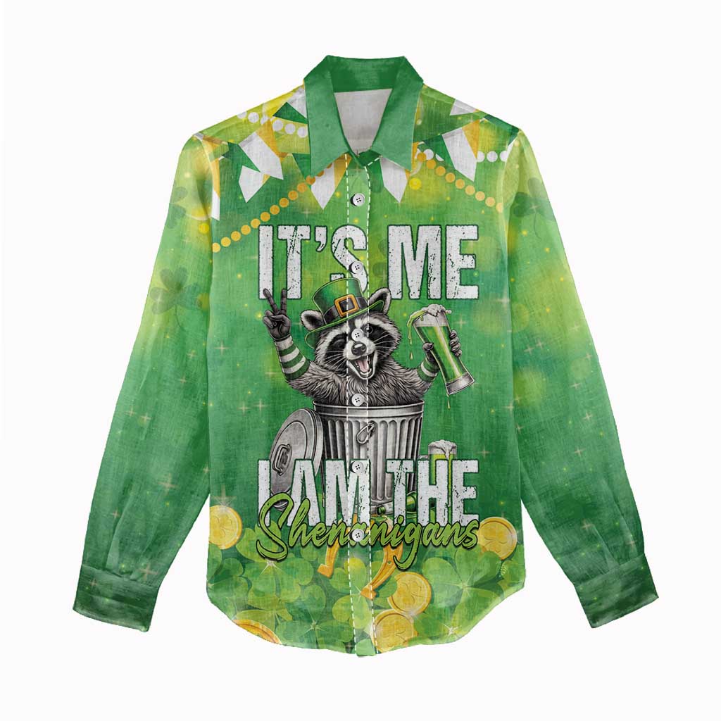 Funny Raccoon St Patrick's Day Women Casual Shirt It's Me I Am the Shenanigans