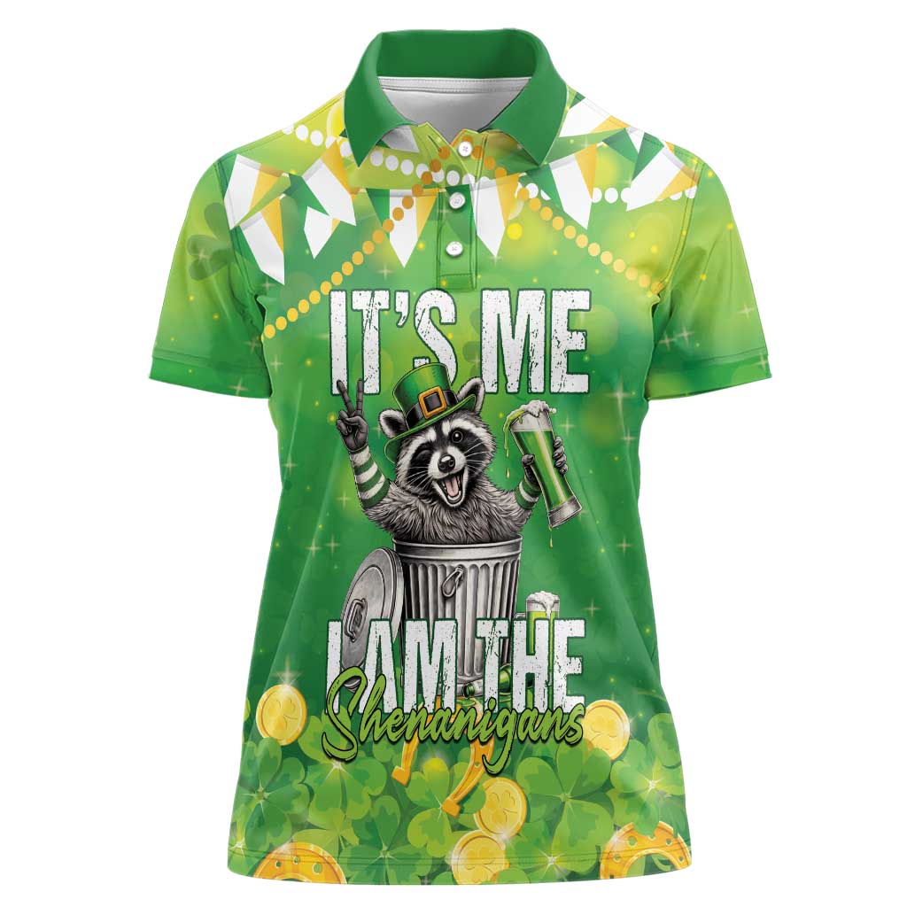 Funny Raccoon St Patrick's Day Women Polo Shirt It's Me I Am the Shenanigans