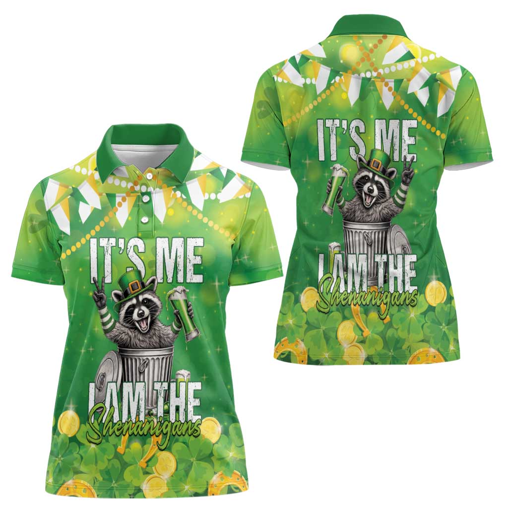 Funny Raccoon St Patrick's Day Women Polo Shirt It's Me I Am the Shenanigans