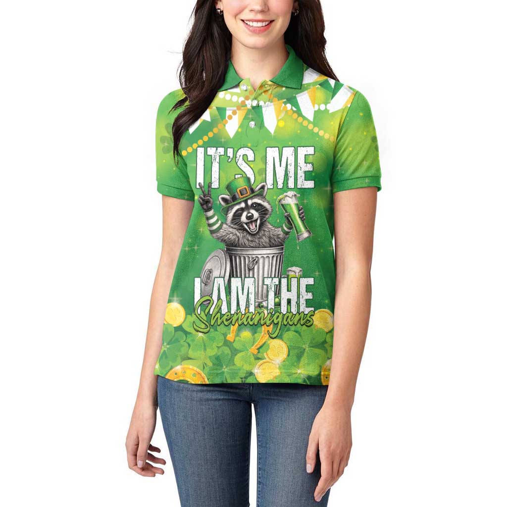 Funny Raccoon St Patrick's Day Women Polo Shirt It's Me I Am the Shenanigans