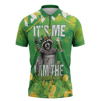 Funny Raccoon St Patrick's Day Zipper Polo Shirt It's Me I Am the Shenanigans