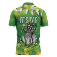 Funny Raccoon St Patrick's Day Zipper Polo Shirt It's Me I Am the Shenanigans