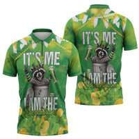 Funny Raccoon St Patrick's Day Zipper Polo Shirt It's Me I Am the Shenanigans