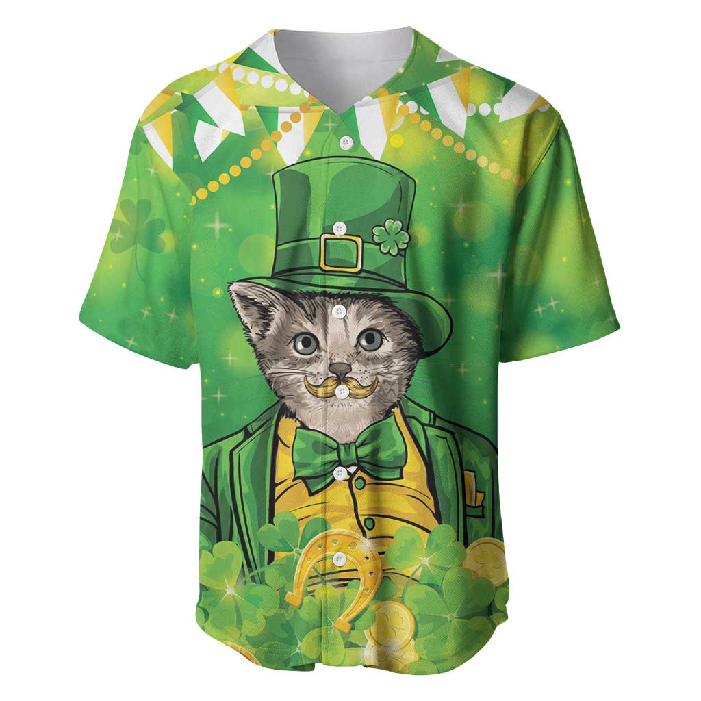 Funny Cat St Patrick's Day Baseball Jersey Irish Leprechaun Lucky Cat