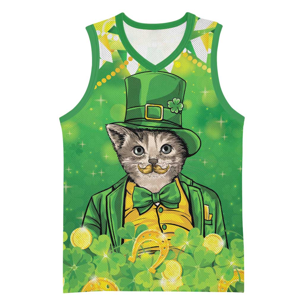 Funny Cat St Patrick's Day Basketball Jersey Irish Leprechaun Lucky Cat