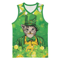 Funny Cat St Patrick's Day Basketball Jersey Irish Leprechaun Lucky Cat