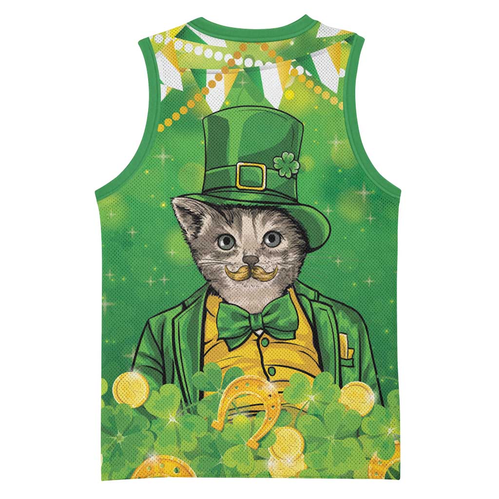 Funny Cat St Patrick's Day Basketball Jersey Irish Leprechaun Lucky Cat