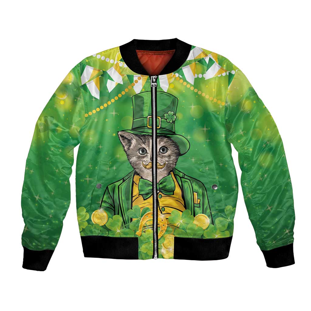 Funny Cat St Patrick's Day Bomber Jacket Irish Leprechaun Lucky Cat