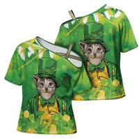Funny Cat St Patrick's Day Cross Shoulder Shirt Irish Leprechaun Lucky Cat