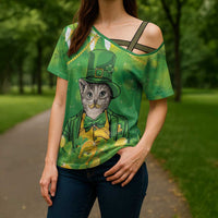 Funny Cat St Patrick's Day Cross Shoulder Shirt Irish Leprechaun Lucky Cat
