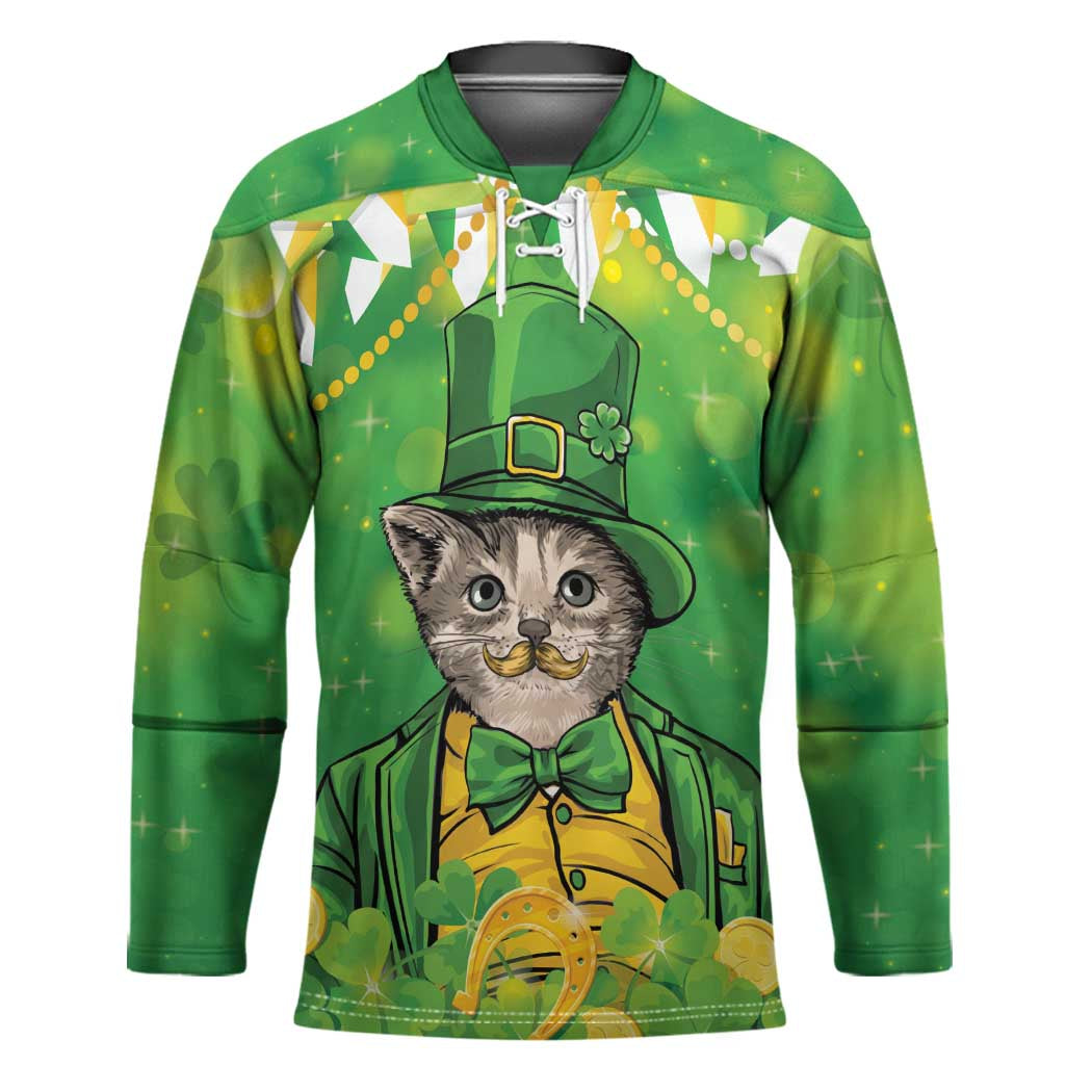 Funny Cat St Patrick's Day Hockey Jersey Irish Leprechaun Lucky Cat