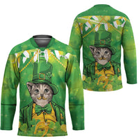 Funny Cat St Patrick's Day Hockey Jersey Irish Leprechaun Lucky Cat