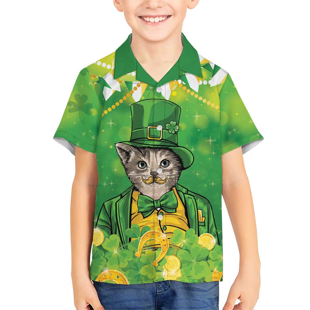 Funny Cat St Patrick's Day Kid Hawaiian Shirt Irish Leprechaun Lucky Cat