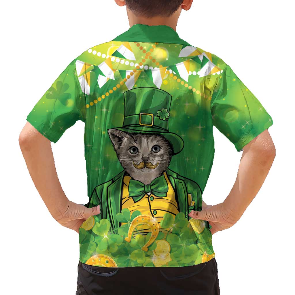 Funny Cat St Patrick's Day Kid Hawaiian Shirt Irish Leprechaun Lucky Cat