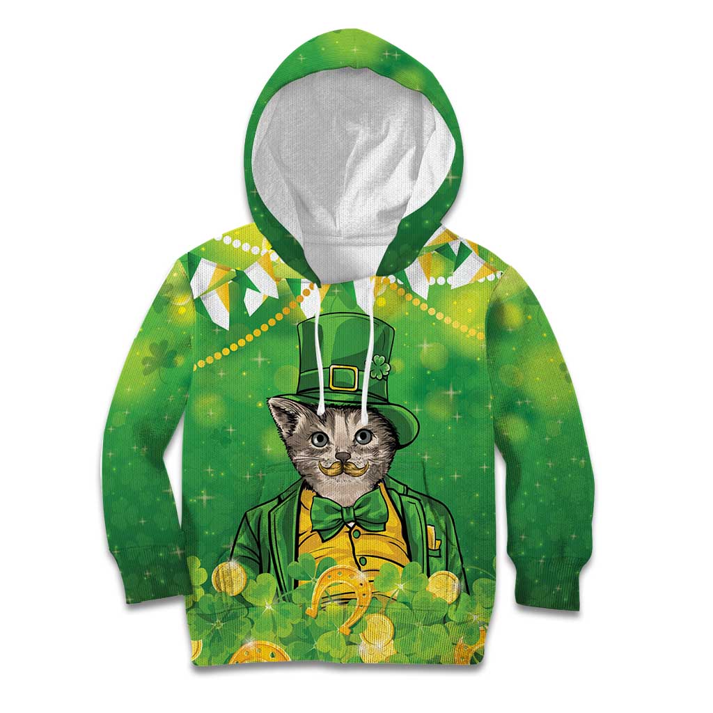 Funny Cat St Patrick's Day Kid Hoodie Irish Leprechaun Lucky Cat
