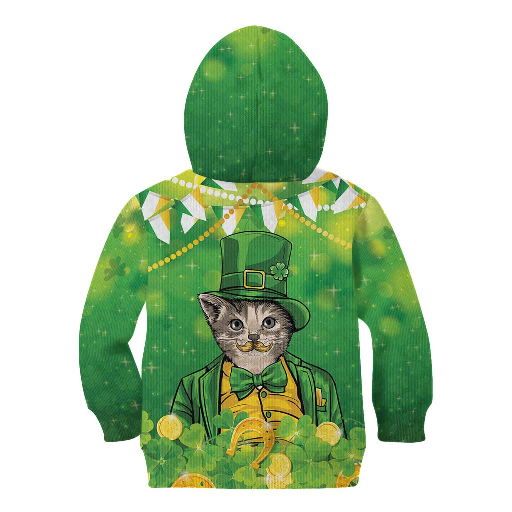 Funny Cat St Patrick's Day Kid Hoodie Irish Leprechaun Lucky Cat