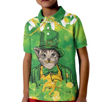 Funny Cat St Patrick's Day Kid Polo Shirt Irish Leprechaun Lucky Cat