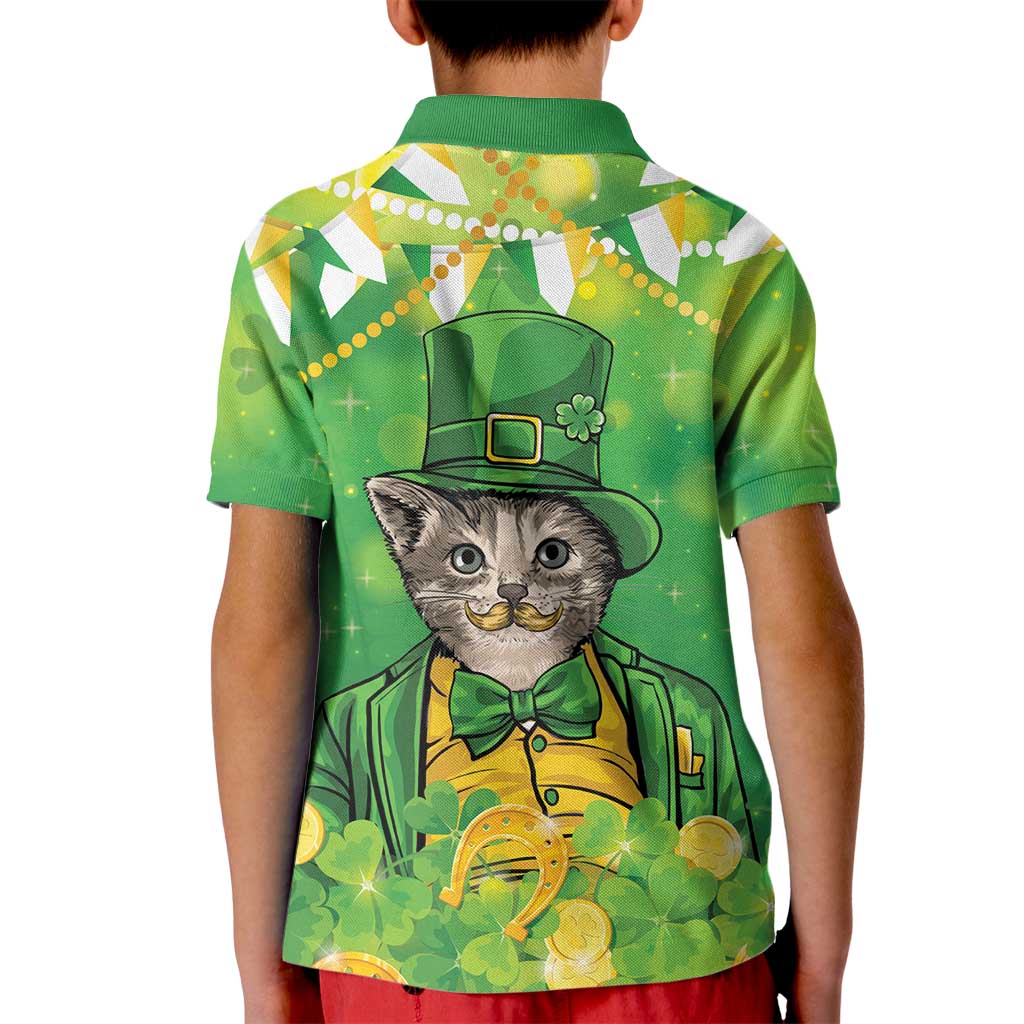 Funny Cat St Patrick's Day Kid Polo Shirt Irish Leprechaun Lucky Cat