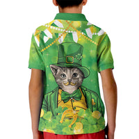Funny Cat St Patrick's Day Kid Polo Shirt Irish Leprechaun Lucky Cat