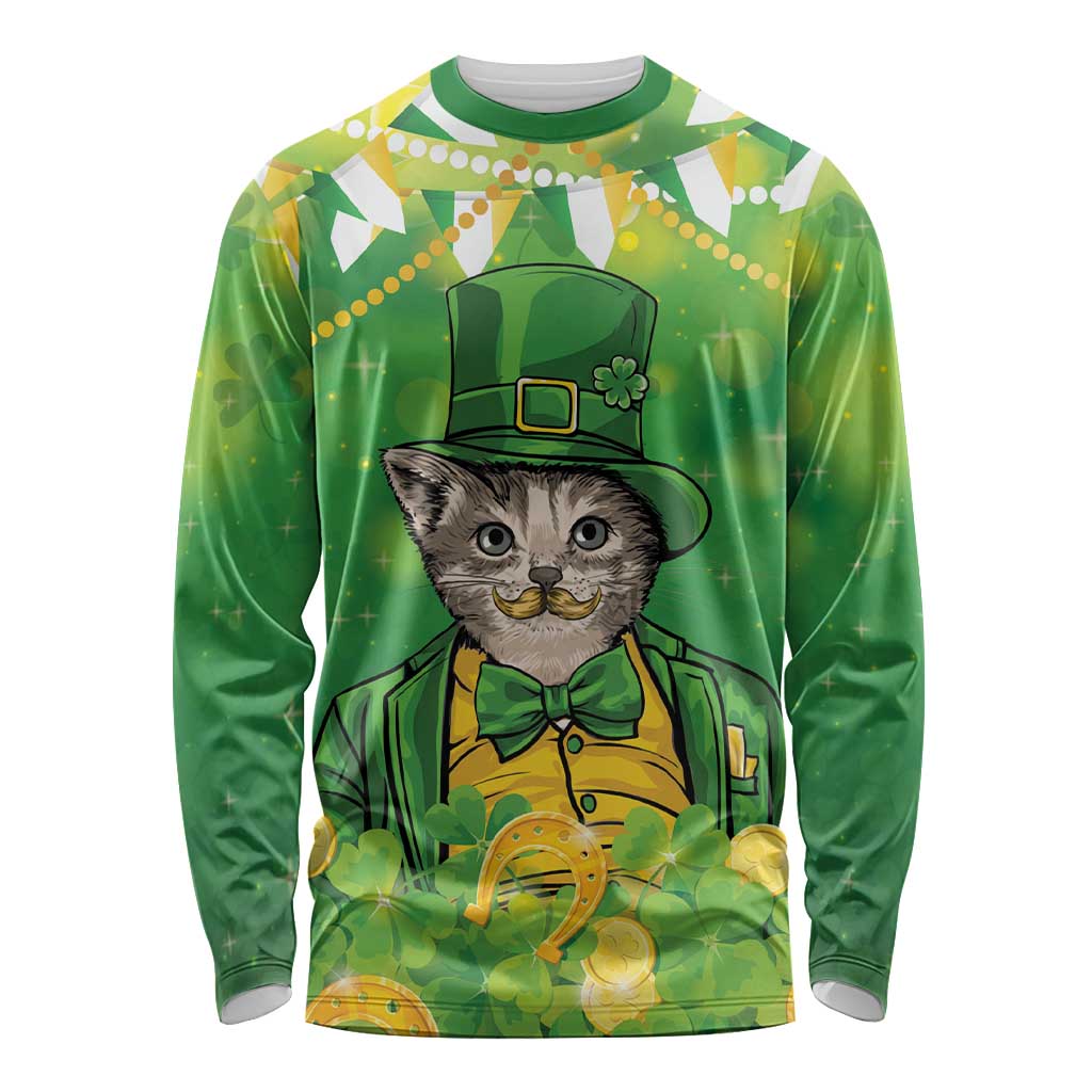Funny Cat St Patrick's Day Long Sleeve Shirt Irish Leprechaun Lucky Cat