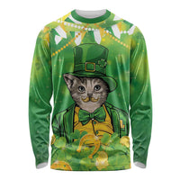 Funny Cat St Patrick's Day Long Sleeve Shirt Irish Leprechaun Lucky Cat