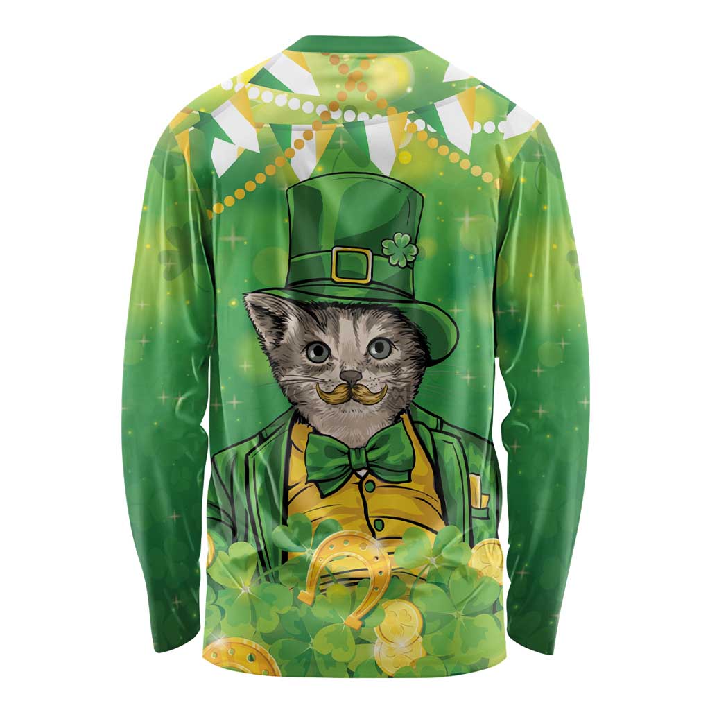 Funny Cat St Patrick's Day Long Sleeve Shirt Irish Leprechaun Lucky Cat