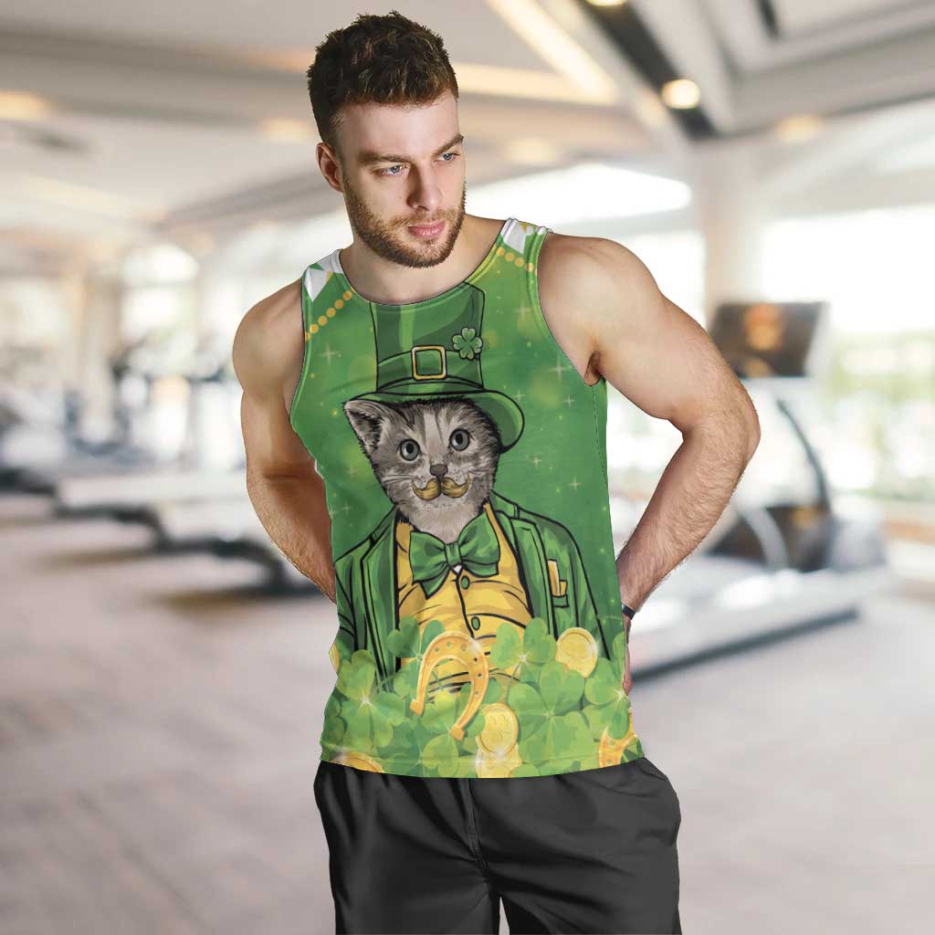 Funny Cat St Patrick's Day Men Tank Top Irish Leprechaun Lucky Cat