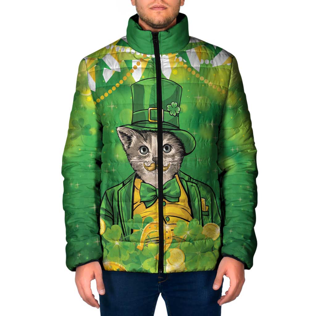 Funny Cat St Patrick's Day Padded Jacket Irish Leprechaun Lucky Cat