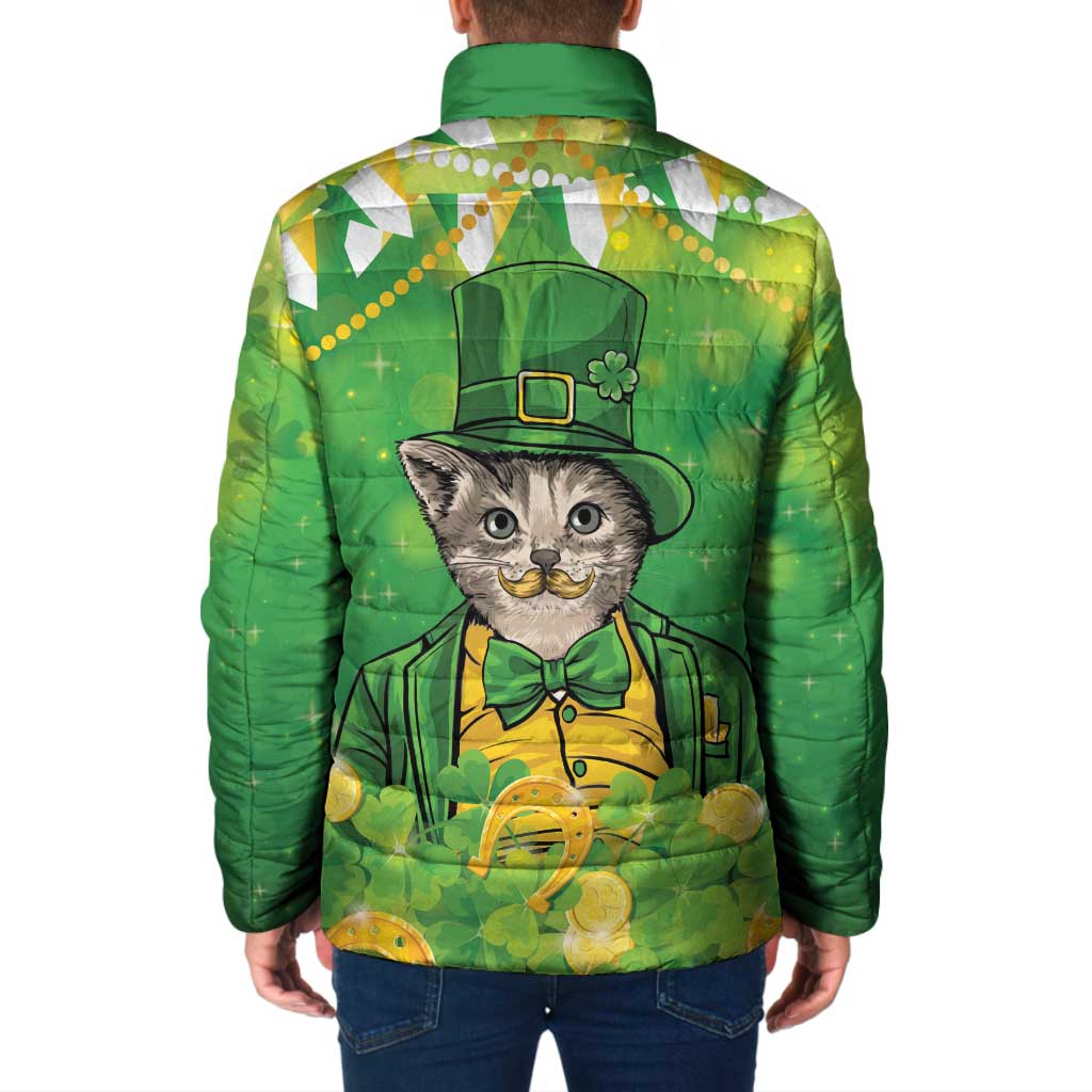 Funny Cat St Patrick's Day Padded Jacket Irish Leprechaun Lucky Cat
