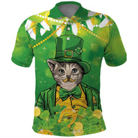 Funny Cat St Patrick's Day Polo Shirt Irish Leprechaun Lucky Cat