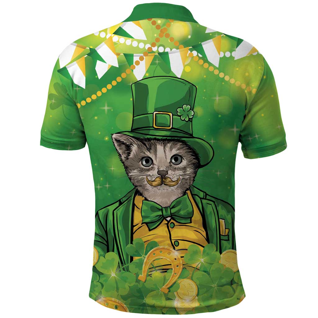Funny Cat St Patrick's Day Polo Shirt Irish Leprechaun Lucky Cat