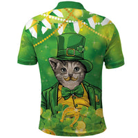 Funny Cat St Patrick's Day Polo Shirt Irish Leprechaun Lucky Cat