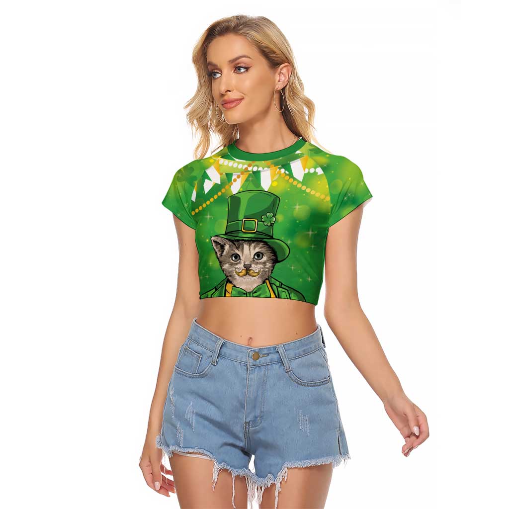 Funny Cat St Patrick's Day Raglan Cropped T Shirt Irish Leprechaun Lucky Cat