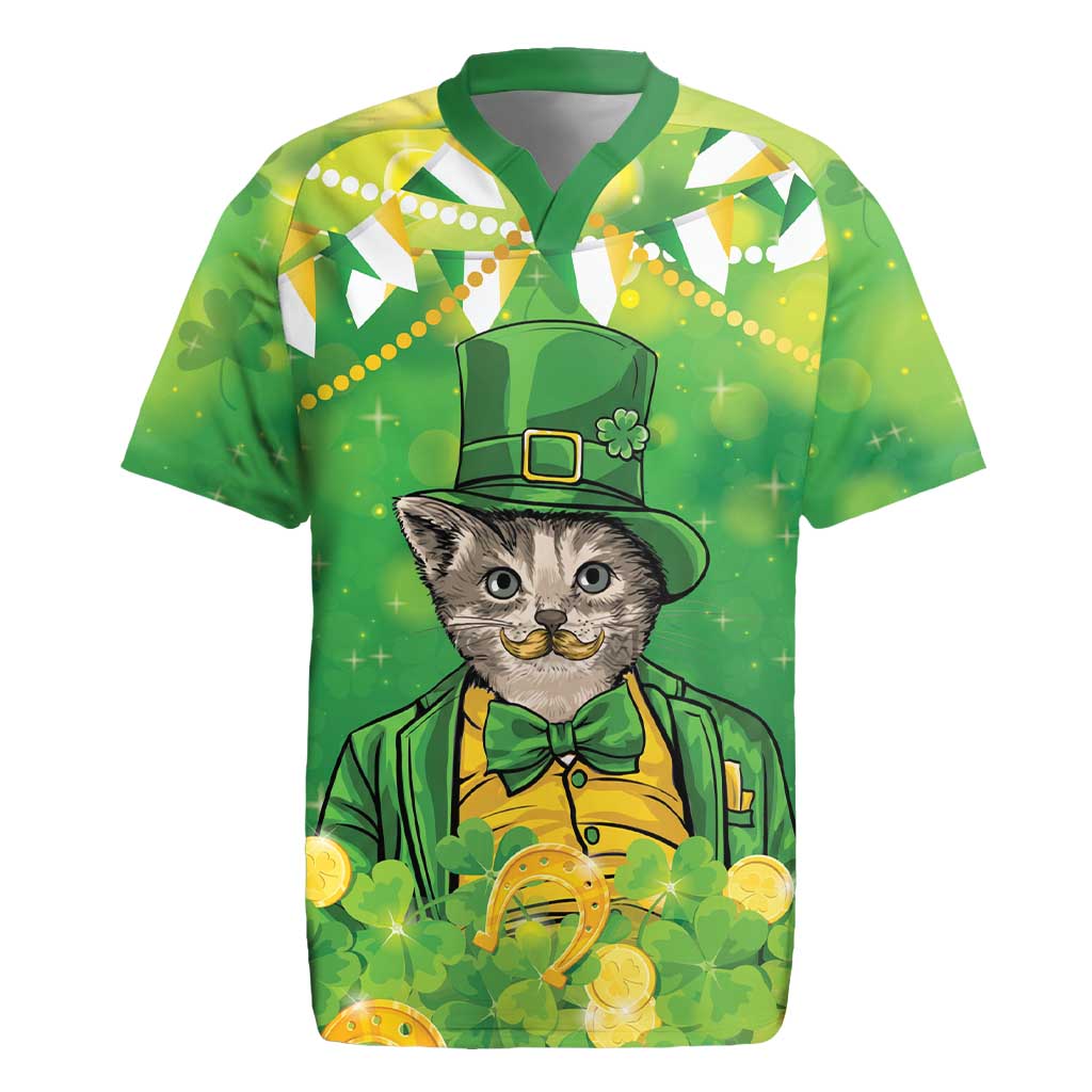 Funny Cat St Patrick's Day Rugby Jersey Irish Leprechaun Lucky Cat
