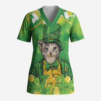 Funny Cat St Patrick's Day Scrub Top Irish Leprechaun Lucky Cat
