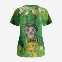 Funny Cat St Patrick's Day Scrub Top Irish Leprechaun Lucky Cat