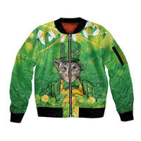 Funny Cat St Patrick's Day Sleeve Zip Bomber Jacket Irish Leprechaun Lucky Cat