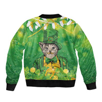 Funny Cat St Patrick's Day Sleeve Zip Bomber Jacket Irish Leprechaun Lucky Cat